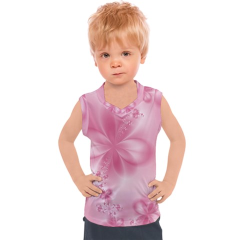 Blush Pink Floral Print Kids  Sport Tank Top by SpinnyChairDesigns