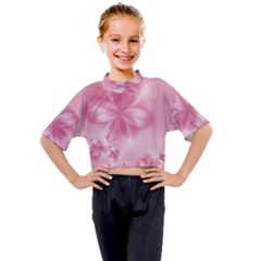 Blush Pink Floral Print Kids Mock Neck Tee