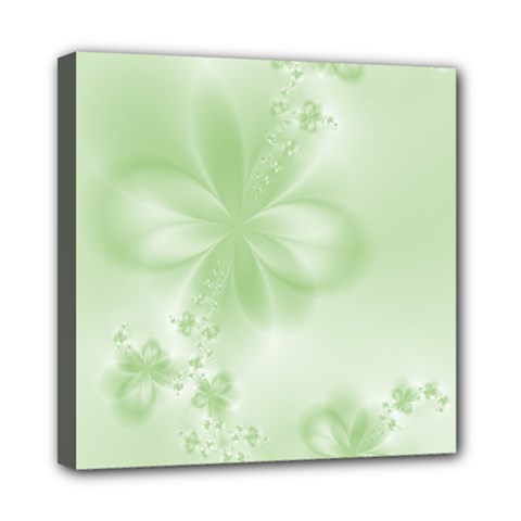 Tea Green Floral Print Mini Canvas 8  X 8  (stretched) by SpinnyChairDesigns