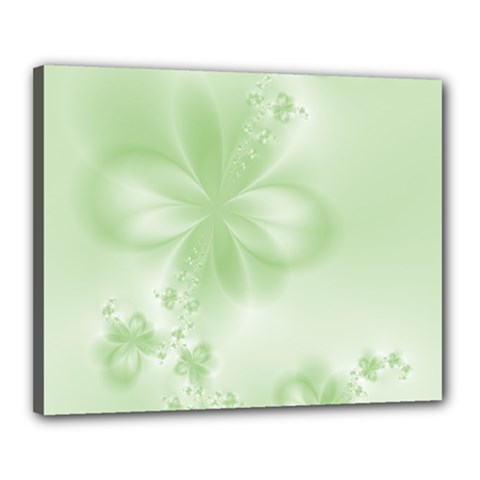 Tea Green Floral Print Canvas 20  X 16  (stretched) by SpinnyChairDesigns