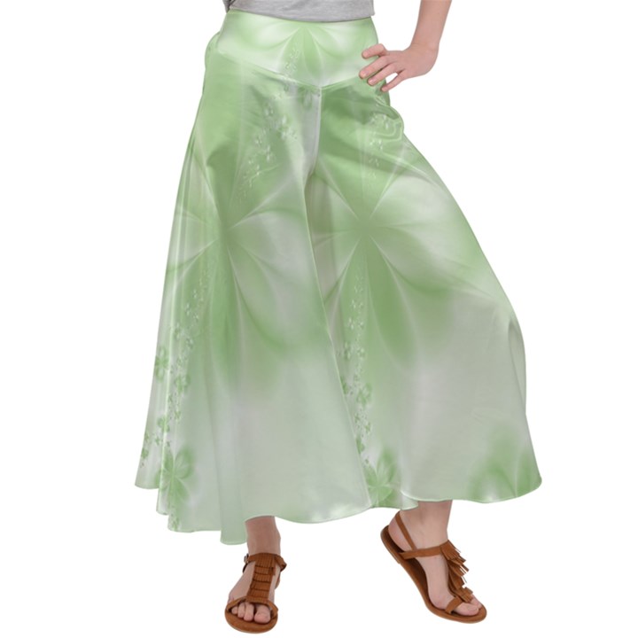 Tea Green Floral Print Satin Palazzo Pants