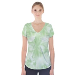 Tea Green Floral Print Short Sleeve Front Detail Top by SpinnyChairDesigns