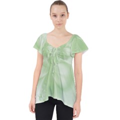 Tea Green Floral Print Lace Front Dolly Top by SpinnyChairDesigns