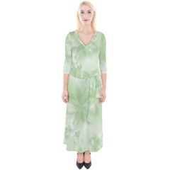 Tea Green Floral Print Quarter Sleeve Wrap Maxi Dress by SpinnyChairDesigns