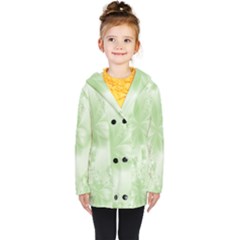 Tea Green Floral Print Kids  Double Breasted Button Coat