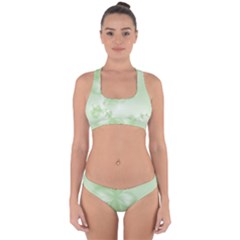 Tea Green Floral Print Cross Back Hipster Bikini Set by SpinnyChairDesigns