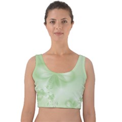 Tea Green Floral Print Velvet Crop Top by SpinnyChairDesigns