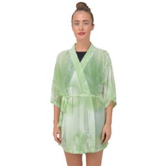 Tea Green Floral Print Half Sleeve Chiffon Kimono by SpinnyChairDesigns