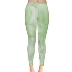 Tea Green Floral Print Inside Out Leggings by SpinnyChairDesigns