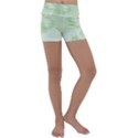 Tea Green Floral Print Kids  Lightweight Velour Yoga Shorts View1