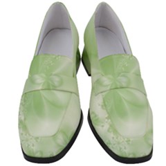 Tea Green Floral Print Women s Chunky Heel Loafers by SpinnyChairDesigns