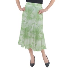 Tea Green Floral Print Midi Mermaid Skirt by SpinnyChairDesigns