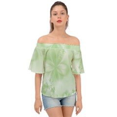 Tea Green Floral Print Off Shoulder Short Sleeve Top by SpinnyChairDesigns