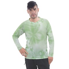 Tea Green Floral Print Men s Pique Long Sleeve Tee