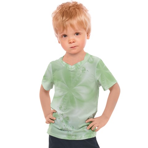 Tea Green Floral Print Kids  Sports Tee by SpinnyChairDesigns