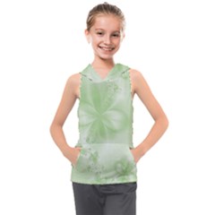 Tea Green Floral Print Kids  Sleeveless Hoodie by SpinnyChairDesigns