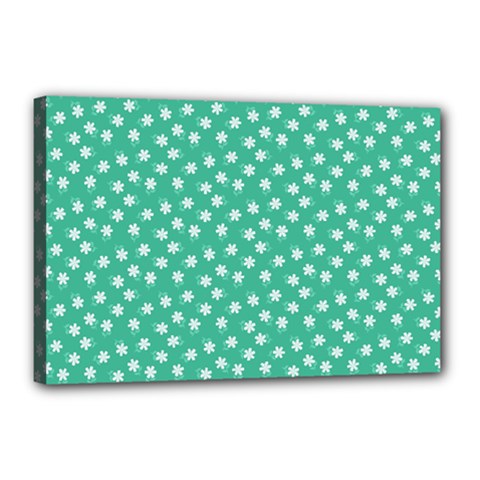 Biscay Green White Floral Print Canvas 18  X 12  (stretched) by SpinnyChairDesigns