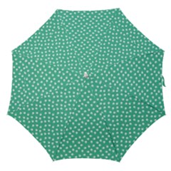 Biscay Green White Floral Print Straight Umbrellas by SpinnyChairDesigns