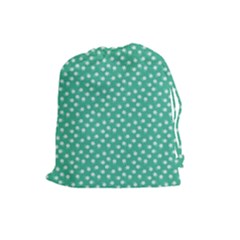 Biscay Green White Floral Print Drawstring Pouch (large) by SpinnyChairDesigns