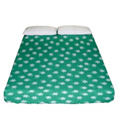 Biscay Green White Floral Print Fitted Sheet (queen Size) by SpinnyChairDesigns