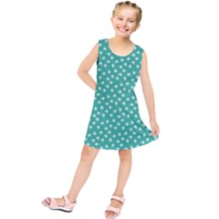 Biscay Green White Floral Print Kids  Tunic Dress by SpinnyChairDesigns