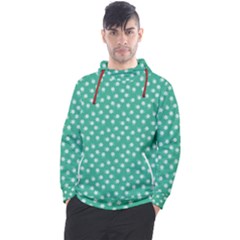 Biscay Green White Floral Print Men s Pullover Hoodie by SpinnyChairDesigns