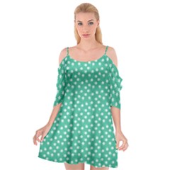 Biscay Green White Floral Print Cutout Spaghetti Strap Chiffon Dress by SpinnyChairDesigns