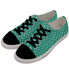 Biscay Green White Floral Print Men s Low Top Canvas Sneakers by SpinnyChairDesigns