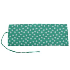 Biscay Green White Floral Print Roll Up Canvas Pencil Holder (s) by SpinnyChairDesigns