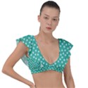 Biscay Green White Floral Print Plunge Frill Sleeve Bikini Top View1