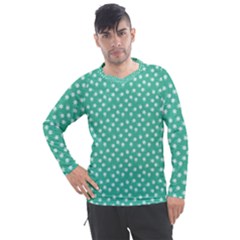 Biscay Green White Floral Print Men s Pique Long Sleeve Tee