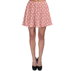 Coral Pink White Floral Print Skater Skirt by SpinnyChairDesigns