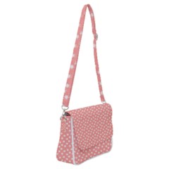 Coral Pink White Floral Print Shoulder Bag With Back Zipper by SpinnyChairDesigns