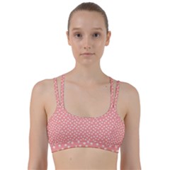 Coral Pink White Floral Print Line Them Up Sports Bra by SpinnyChairDesigns