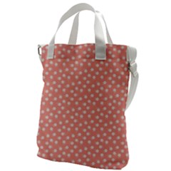 Coral Pink White Floral Print Canvas Messenger Bag