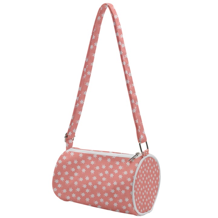 Coral Pink White Floral Print Mini Cylinder Bag