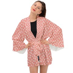 Coral Pink White Floral Print Long Sleeve Kimono by SpinnyChairDesigns