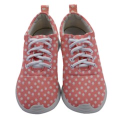 Coral Pink White Floral Print Athletic Shoes by SpinnyChairDesigns