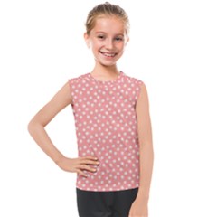 Coral Pink White Floral Print Kids  Mesh Tank Top