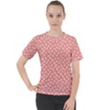 Coral Pink White Floral Print Women s Sport Raglan Tee View1