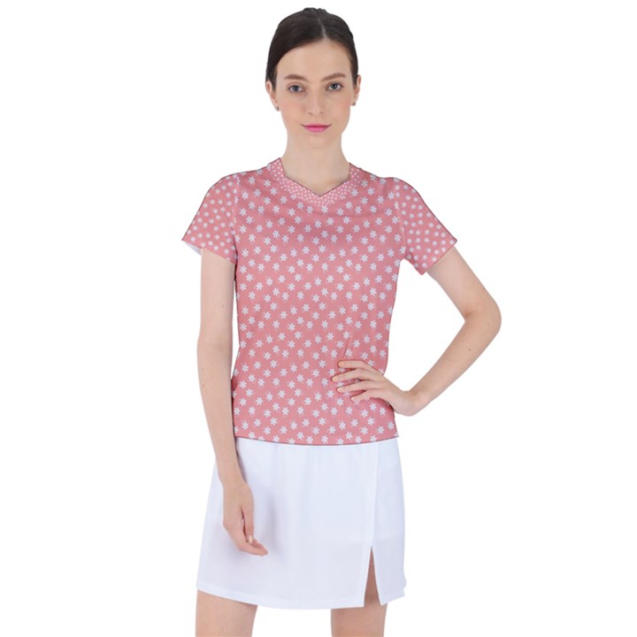 Coral Pink White Floral Print Women s Sports Top