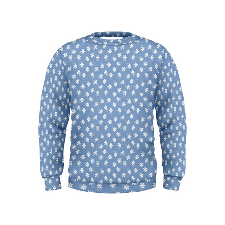 Faded Blue White Floral Print Kids  Sweatshirt