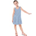 Faded Blue White Floral Print Kids  Sleeveless Dress View1