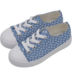 Faded Blue White Floral Print Kids  Low Top Canvas Sneakers by SpinnyChairDesigns