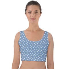 Faded Blue White Floral Print Velvet Crop Top by SpinnyChairDesigns