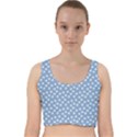 Faded Blue White Floral Print Velvet Racer Back Crop Top View1