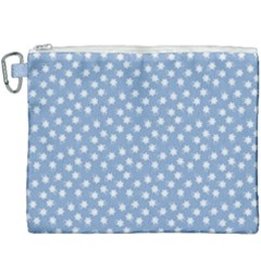 Faded Blue White Floral Print Canvas Cosmetic Bag (xxxl) by SpinnyChairDesigns