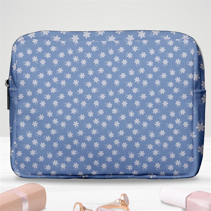 Faded Blue White Floral Print Make Up Pouch (Large)