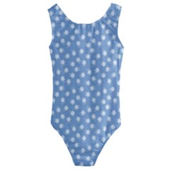 Faded Blue White Floral Print Kids  Cut-out Back One Piece Swimsuit by SpinnyChairDesigns