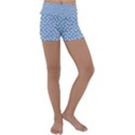 Faded Blue White Floral Print Kids  Lightweight Velour Yoga Shorts View1